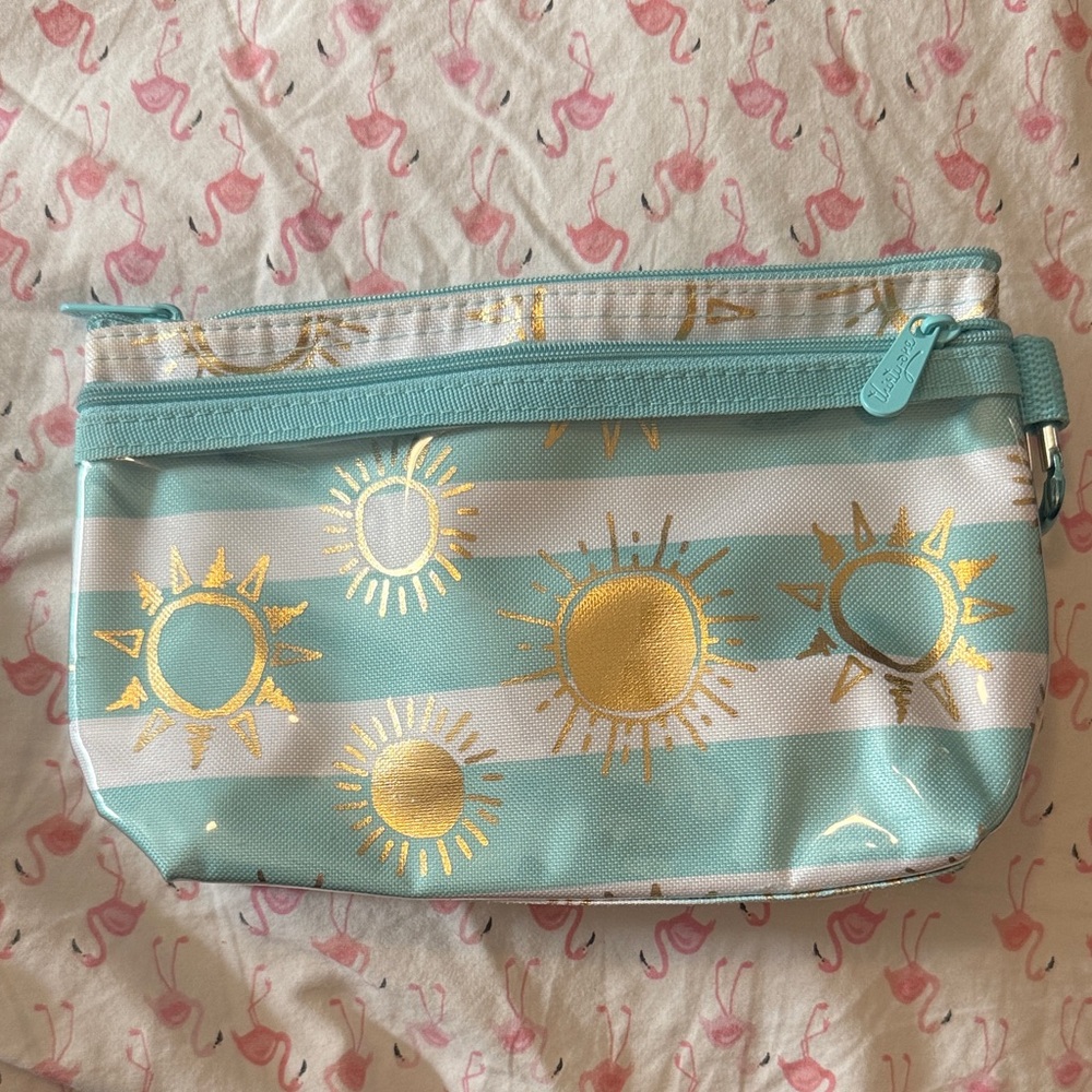 Thirty One Aqua and Gold Sun Patterned Cooler Pouch